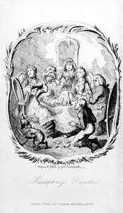 Humphreyn katastrofi, kuvitus Tobias Smollettin teoksesta "The Expedition of Humphrey Clinker", 1831 tekijältä George Cruikshank