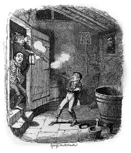 Kuvitus "" Oliver Twist" (Olivier) Charles Dickens (1812-1870), George Cruikshank (1792-1878). tekijältä George Cruikshank