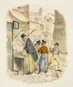 Kuvitus elokuvaan "Oliver Twist" tekijältä George Cruikshank