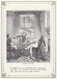 Kuvitus teokselle The Bachelors Own Book tai The Progress of Mr Lambkin (Gent) (kaiverrus) tekijältä George Cruikshank