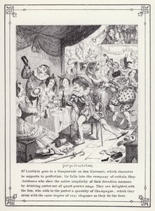 Kuvitus kandidaatin omaan kirjaan tai Mr Lambkinin (Gent) edistymiseen (kaiverrus) tekijältä George Cruikshank