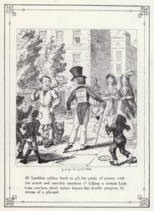 Kuvitus kandidaatin omaan kirjaan tai Mr Lambkinin (Gent) edistymiseen (kaiverrus) tekijältä George Cruikshank