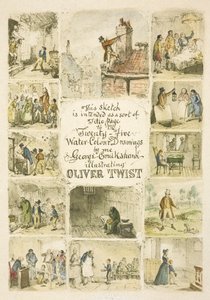 Kuvitus otsikkosivulle "Oliver Twist" tekijältä George Cruikshank