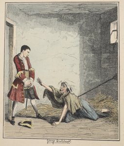 Jack Sheppard vierailee äitinsä luona Bedlamissa, kuvitus artikkelista Jack Sheppard: A Romance, William Harrison Ainsworth, julkaistu 1839 (käsinvärinen etsaus)