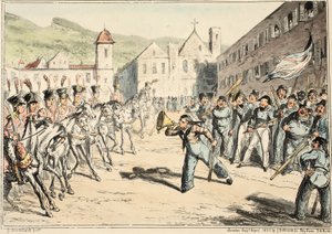 Jacks Trump of Defiance, Greenwich Hospitalista, sarja merivoimien luonnoksia, kuvaus sotamiehen elämästä, pubi. 1826 (käsinvärinen kaiverrus) tekijältä George Cruikshank