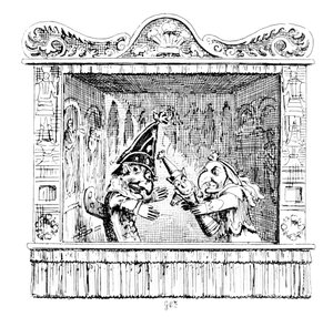 Judy kehottaa herra Punchia ottamaan lapsen tekijältä George Cruikshank