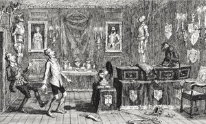MacCallum ja Hutcheon, piirros Sir Walter Scottin (1771-1832) "Redgauntletista", julkaistu 1843 tekijältä George Cruikshank