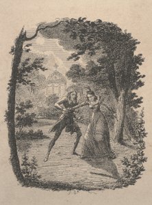 Mies ja nainen puutarhassa (etsaus) tekijältä George Cruikshank
