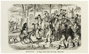 Maaliskuu - Päivä Surreyn koirien kanssa George Cruikshankin teräsveistoksista The Comic Almanacksiin: 1835-1853 tekijältä George Cruikshank