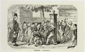 Maaliskuu - Showery George Cruikshankin teräsveistoksista The Comic Almanacks -teokseen: 1835-1853 tekijältä George Cruikshank