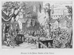 Naamio tornin palatsin puutarhassa (kaiverrus) tekijältä George Cruikshank