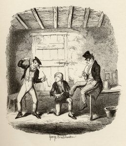 Mestari Bates selittää ammattitekniikan, Charles Dickensin (1812-70) 1838 kirjasta "Oliver Twistin seikkailut", Chapman und Hall, 1901. tekijältä George Cruikshank