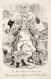 Herra John Bull pulassa tai rautatiepuhelujen ennakoidut vaikutukset, pub. 1845 tekijältä George Cruikshank