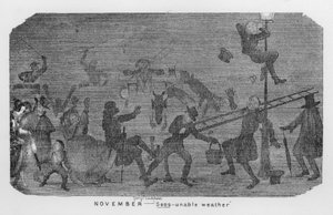 Marraskuu, Näkemätön sää, eli Lontoon savusumu (kaiverrus) tekijältä George Cruikshank