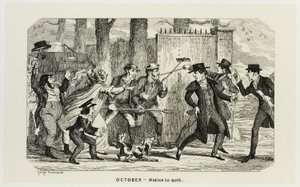 Lokakuu - Irtisanomisilmoitus George Cruikshankin teräsetsauksista The Comic Almanacks -lehteen: 1835-1853 tekijältä George Cruikshank