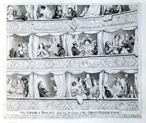 Oopperalaatikot suuren näyttelyn aikana, n. 1851 tekijältä George Cruikshank