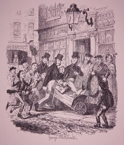 Poliisin kiinni ottama taskuvaras, 1800-luvun alku (kaiverrus). tekijältä George Cruikshank