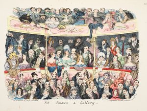 Pit Boxes and Gallery, pub. 1836 (käsinvärinen kaiverrus) tekijältä George Cruikshank