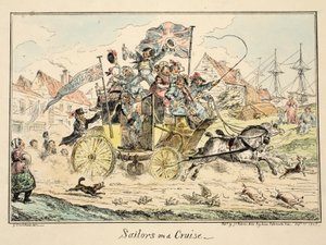 Merimiehet risteilyllä, Greenwich Hospital, sarja merivoimien luonnoksia, kuvaus sotamiehen elämästä, pubi. 1826 (käsinvärinen kaiverrus) tekijältä George Cruikshank