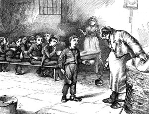 Kohtaus Charles Dickensin Oliver Twististä, 1871 tekijältä George Cruikshank