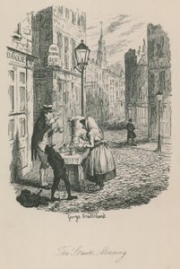 Lontoon elämän kohtaus: Kadut - aamu tekijältä George Cruikshank
