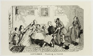 Syyskuu - George Cruikshankin teräksisistä kaiverruksista poimittu hanhi The Comic Almanacks -teokseen: 1835-1853 tekijältä George Cruikshank