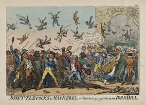 Sukulakukat ja makrillit eli jäsenet äänestämässä maissilakia, 14. maaliskuuta tekijältä George Cruikshank
