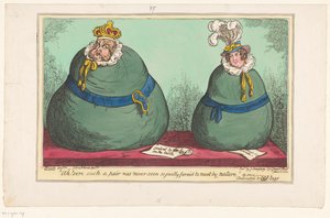 Spotprent op koning George IV ja koningin Caroline, 1820 Ah! Sellaista paria ei toki ole koskaan nähty luonnostaan niin oikeudenmukaisena tapaamaan (otsikko esineessä) tekijältä George Cruikshank
