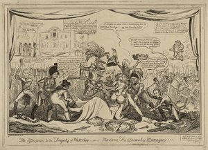 The Afterpiece (sic) Waterloon tragediaan tai Madame Francois ja hänen managers!!!, julkaistu 9. marraskuuta tekijältä George Cruikshank