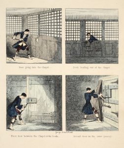 The Escape nro 2, kuvitus: Jack Sheppard: A Romance, William Harrison Ainsworth, pubi. 1839 (käsinvärinen kaiverrus) tekijältä George Cruikshank
