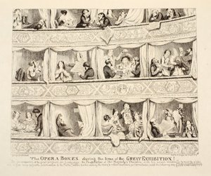 Oopperalaatikot Suuren Näyttelyn aikana, pub. 1851 tekijältä George Cruikshank