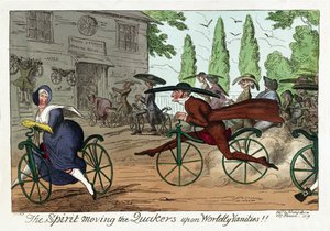 Henki liikuttaa kveekarit maailmallisiin turhuuksiin!!, pubi. 1819 (käsinvärinen kaiverrus) tekijältä George Cruikshank