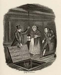 Todisteet tuhotaan Charles Dickensin (1812-70) 1838 kirjasta The Adventures of Oliver Twist, julkaisija Chapman und Hall, 1901 tekijältä George Cruikshank