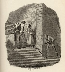 Tapaaminen, Charles Dickensin (1812-70) 1838 kirjasta "Oliver Twistin seikkailut", Chapman und Hall, 1901 tekijältä George Cruikshank