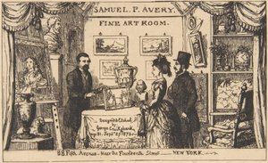 Samuel P. Averyn mainoskortti - kuvataidehuone tekijältä George Cruikshank