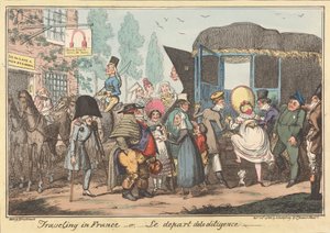 Matkalla Ranskassa -tai, -Postibussin lähtö tekijältä George Cruikshank
