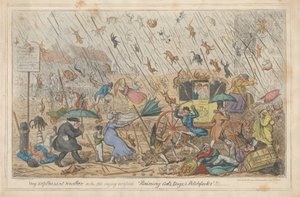 Erittäin epämiellyttävä sää, tai vanhan sanonnan vahvistama "sataa kissoja, koiria ja haarukoita."!!! tekijältä George Cruikshank