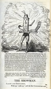Lehdistön voitto kansanvapauksien puolesta, kuvitus teoksesta "Poliittinen showmies - kotona!" kirjoittanut William Hone, julkaistu 1821 tekijältä George Cruikshank