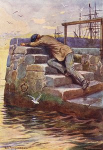 Ponnistelu uuvutti hänen voimansa (värilitografia).