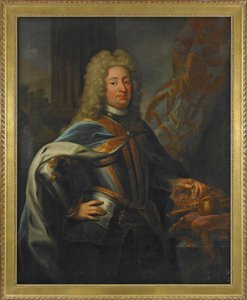 Muotokuva Frederik I:stä (Frederick I) (1676-1751) Ruotsin kuningas ja Suomen prinssi - Georg Engelhard Schroederin (1684-1750) maalaus, öljy kankaalle (143x114,5 cm)