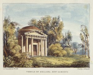 Bellonan temppeli, Kew Gardens, levy 24 Kew Gardensista: Sarja 24 piirustusta kiveen, kaivertanut Charles Hullmandel (1789-1850), julkaistu 1820 (käsinvärinen litho)