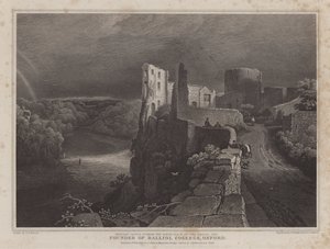 Barnard Castle, Durham, John Balliolin syntymäpaikka, Balliol Collegen perustaja, Oxford (kaiverrus) tekijältä George Fennel (after) Robson