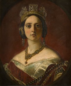 Kuningatar Victorian muotokuva nuorena naisena (1819-1901), n. 1843-1901 (öljy kankaalle) tekijältä George Frederick Clarke