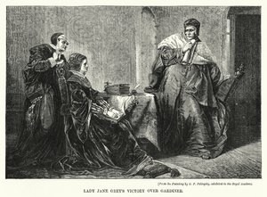 Lady Jane Greyn voitto Gardinerista (kaiverrus) tekijältä George Frederick Folingsby