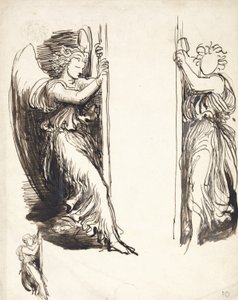 Studies for Angels in The Court of Death (kynä ja ruskea muste grafiitin päällä) tekijältä George Frederick Watts