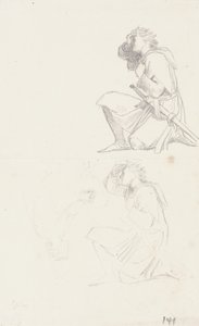 Polvistuvan ritarin tutkimukset (grafiitti) tekijältä George Frederick Watts