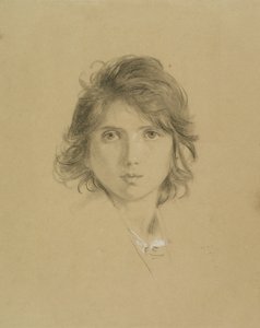 Tutkimus pojan päätä varten teoksessa Peasants of the Campagne in the Vintage, n. 1860 (musta liitu korotettu valkoisella) tekijältä George Frederick Watts