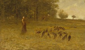 Tyttö kalkkunoiden kanssa, 1883-84