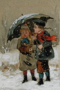 Lapset leikkivät lumessa (wc korotettu valkoisella paperilla) (katso pari 224241) tekijältä George Goodwin Kilburne