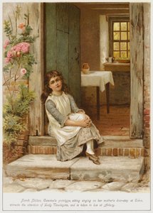 Sarah Shilton, Caterinan prototyyppi, joka istuu laulamassa äitinsä oven takana Cotonissa, herättää Lady Newdegaten huomion ja hänet viedään asumaan Arburyyn. tekijältä George Goodwin Kilburne